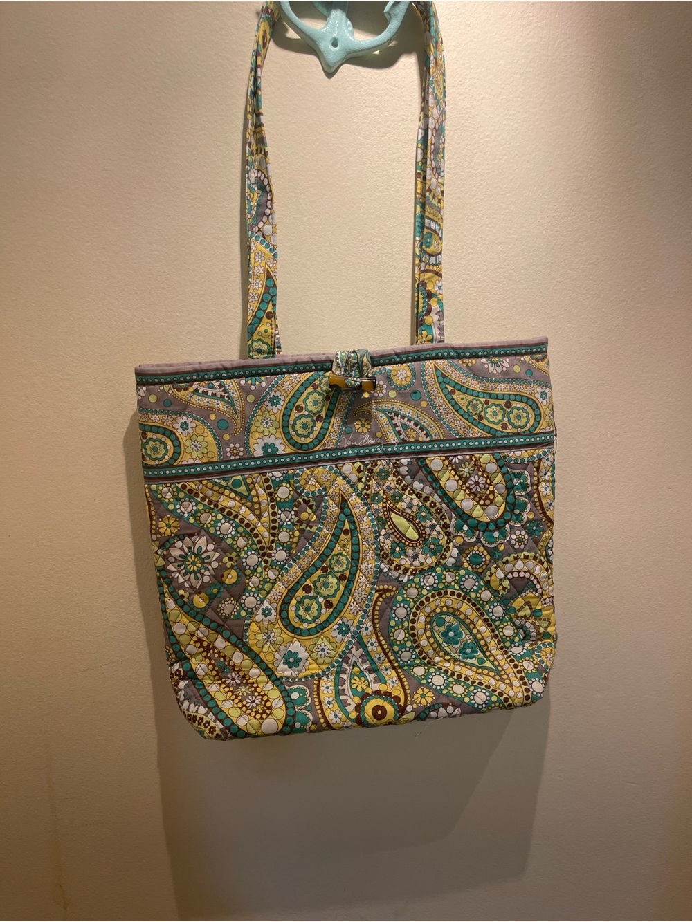 Vera Bradley Quilted Paisley Shoulder Bag in Teal and Yellow